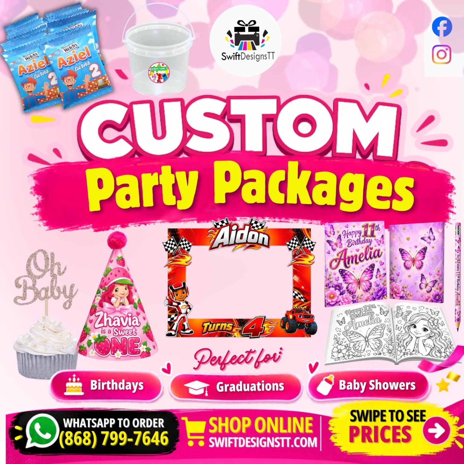 Swift Designs TT custom party packages for birthdays, graduations and baby showers