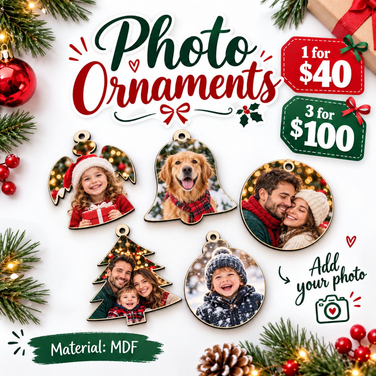 Personalised MDF photo ornaments