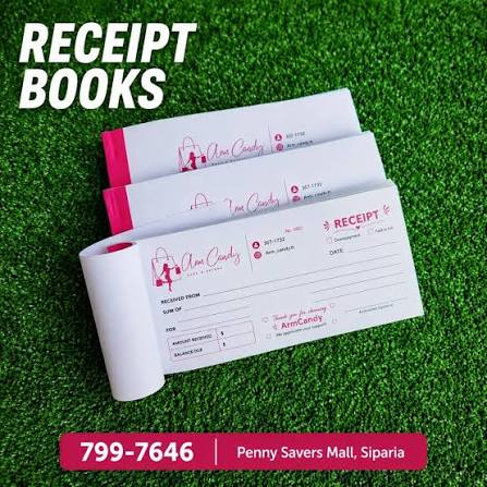 Custom receipt books created by Swift Designs TT